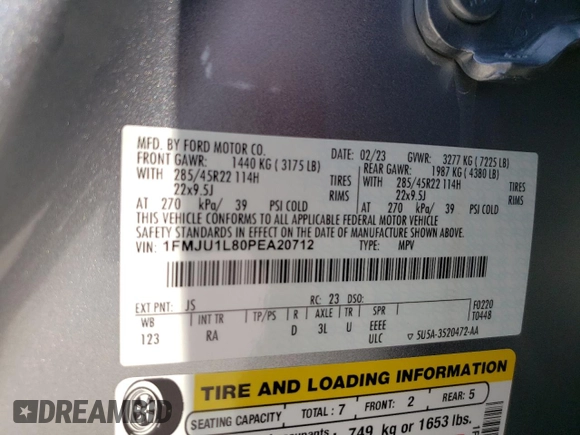 2023 Ford Expedition Platinum z VIN 1FMJU1L80PEA20712, wystawiony jako Copart lot #63437915 z przebiegiem Nie podano mil oraz Szkoda całkowita • Salvage title. Historia ofert i sprzedaży dostępna na DreamBid. Obrazek 13.