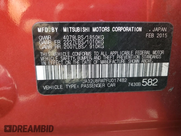 2015 Mitsubishi Lancer GT with VIN JA32U8FW7FU017482, listed as a Copart auction lot 77670484 with 103,242 mi miles and Clean Title. Bid and sale history available at carsss.com. Image 12.