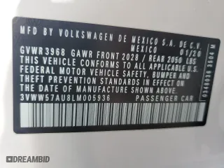 2020 Volkswagen Golf TSI with VIN 3VWW57AU8LM005936, listed as a Copart auction lot 46885635 with 39,815 mi miles and Salvage Title. Bid and sale history available at carsss.com. Image 13.