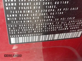 2022 Volkswagen Tiguan SE z VIN 3VV2B7AX0NM020942, wystawiony jako IAAI lot #42475302 z przebiegiem 26 353 mil mil oraz . Historia ofert i sprzedaży dostępna na DreamBid. Obrazek 9.