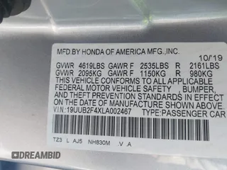 2020 Acura TLX w/Technology Pkg with VIN 19UUB2F4XLA002467, listed as a IAAI auction lot 41836856 with 49,127 mi miles. Bid and sale history available at carsss.com. Image 9.