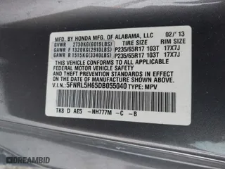 2013 Honda Odyssey EX-L with VIN 5FNRL5H65DB055040, listed as a IAAI auction lot 41615182 with 246,225 mi miles. Bid and sale history available at carsss.com. Image 9.