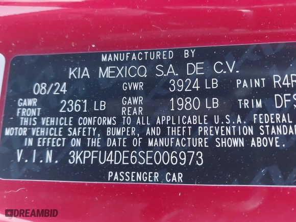 2025 Kia K4 EX with VIN 3KPFU4DE6SE006973, listed as a IAAI auction lot 41745584 with 12,267 mi miles. Bid and sale history available at carsss.com. Image 9.