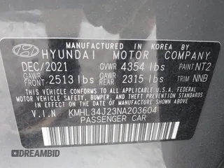 2022 Hyundai Sonata Limited z VIN KMHL34J23NA203604, wystawiony jako IAAI lot #42120512 z przebiegiem 55 529 mil mil oraz . Historia ofert i sprzedaży dostępna na DreamBid. Obrazek 9.