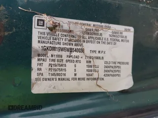 1998 GMC Safari z VIN 1GKDM19W6WB540036, wystawiony jako IAAI lot #42166520 z przebiegiem Nie podano mil oraz . Historia ofert i sprzedaży dostępna na DreamBid. Obrazek 9.