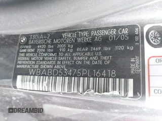 2005 BMW 3 Series 330Ci with VIN WBABD53475PL16418, listed as a IAAI auction lot 41217356 with 158,274 mi miles and . Bid and sale history available at carsss.com. Image 9.