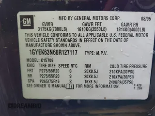 2006 Cadillac Escalade z VIN 1GYEK63N66R127117, wystawiony jako IAAI lot #41570716 z przebiegiem 126 637 mil mil oraz . Historia ofert i sprzedaży dostępna na DreamBid. Obrazek 9.