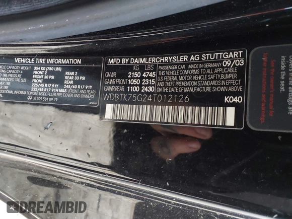 2004 Mercedes-Benz CLK 500 z VIN WDBTK75G24T012126, wystawiony jako IAAI lot #41514021 z przebiegiem 135 901 mil mil oraz . Historia ofert i sprzedaży dostępna na DreamBid. Obrazek 9.