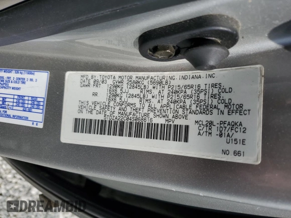 2004 Toyota Sienna XLE with VIN 5TDZA22C04S068616, listed as a Copart auction lot 52358685 with 0 mi miles and Salvage Title. Bid and sale history available at carsss.com. Image 13.