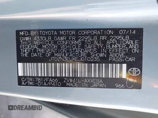 2014 Toyota Prius Two with VIN JTDZN3EUXEJ010235, listed as a IAAI auction lot 41859160 with 104,410 mi miles and . Bid and sale history available at DreamBid. Image 9.