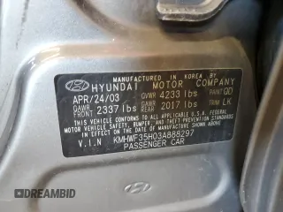 2003 Hyundai Sonata GLS with VIN KMHWF35H03A888297, listed as a Copart auction lot 73147704 with 150,672 mi miles and Non Repairable. Bid and sale history available at carsss.com. Image 12.