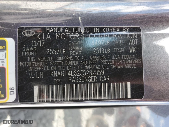 2018 Kia Optima LX with VIN KNAGT4L32J5232359, listed as a Copart auction lot 51116515 with 105,745 mi miles and Salvage Title. Bid and sale history available at carsss.com. Image 14.