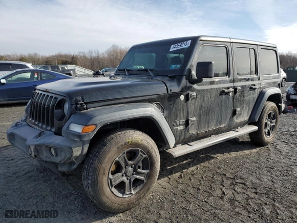 2019 Jeep Wrangler Unlimited Sport with VIN 1C4HJXDG2KW566080, listed as a Copart auction lot 44559215 with 84,646 mi miles and Salvage Title. Bid and sale history available at carsss.com. Image 1.