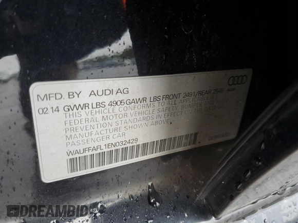 2014 Audi A4 Premium Plus with VIN WAUFFAFL1EN032429, listed as a Copart auction lot 88623815 with 109,098 mi miles and Non Repairable. Bid and sale history available at carsss.com. Image 12.