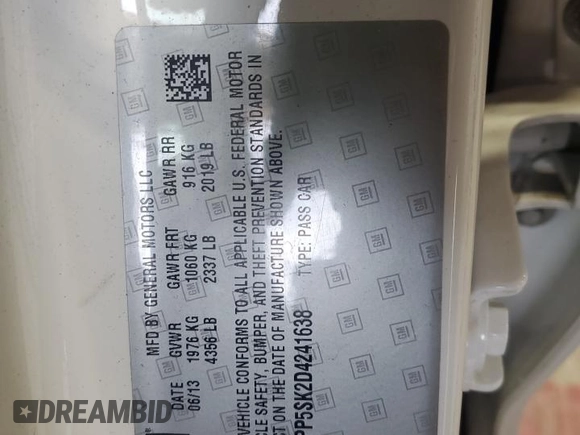 2013 Buick Verano with VIN 1G4PP5SK2D4241638, listed as a Copart auction lot 51746025 with 88,582 mi miles and Salvage Title. Bid and sale history available at carsss.com. Image 13.