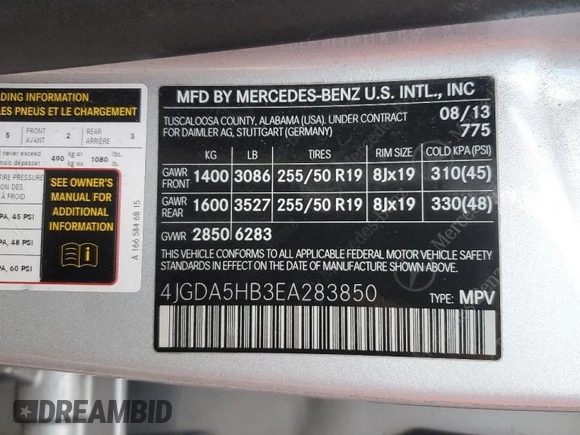 2014 Mercedes-Benz M 350 with VIN 4JGDA5HB3EA283850, listed as a Copart auction lot 48800495 with 186,869 mi miles and Clean Title. Bid and sale history available at carsss.com. Image 13.