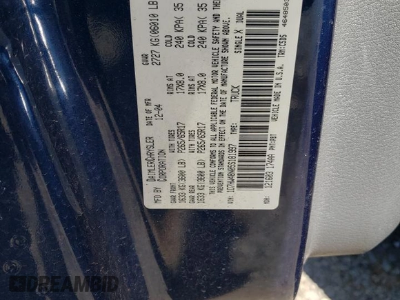 2005 Dodge Dakota SLT z VIN 1D7HW48N05S181997, wystawiony jako Copart lot #50633275 z przebiegiem 127 002 mil mil oraz Szkoda całkowita • Salvage title. Historia ofert i sprzedaży dostępna na DreamBid. Obrazek 14.