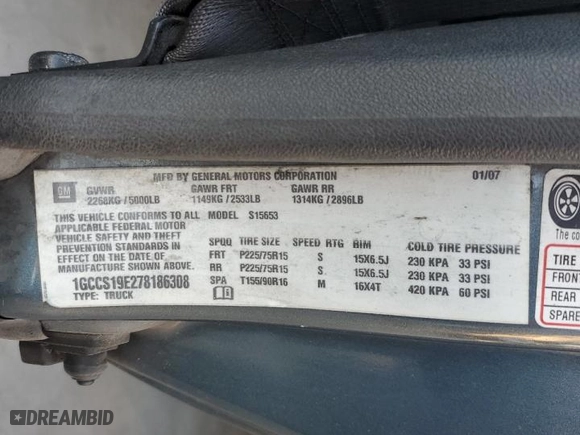 2007 Chevrolet Colorado LT w/1LT with VIN 1GCCS19E278186308, listed as a Copart auction lot 82194014 with 142,359 mi miles and Salvage Title. Bid and sale history available at carsss.com. Image 12.