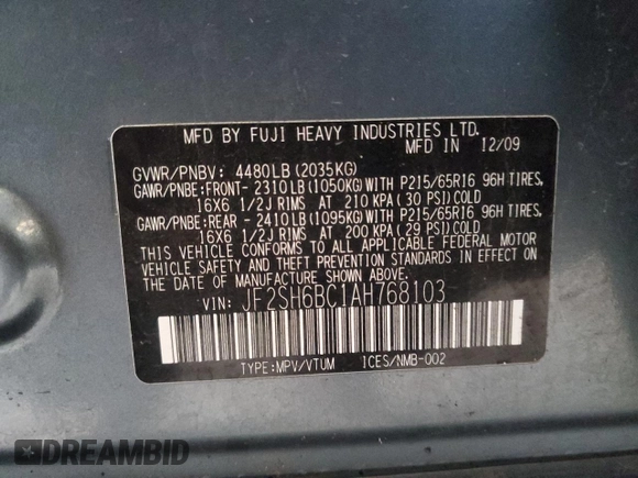 2010 Subaru Forester 2.5X with VIN JF2SH6BC1AH768103, listed as a Copart auction lot 45165905 with 124,470 mi miles and Non Repairable. Bid and sale history available at carsss.com. Image 14.