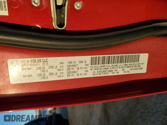 2016 Dodge Journey American Value with VIN 3C4PDCABXGT185692, listed as a Copart auction lot 52123065 with 40,963 mi miles and Salvage Title. Bid and sale history available at DreamBid. Image 12.