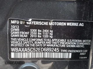 2014 BMW 5 Series 535d with VIN WBAXA5C52ED689245, listed as a IAAI auction lot 41016152 with 95,392 mi miles and . Bid and sale history available at carsss.com. Image 9.