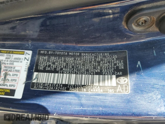 2006 Toyota Matrix STD with VIN 2T1KR32E76C583741, listed as a Copart auction lot 62544585 with 170,389 mi miles and Clean title. Bid and sale history available at DreamBid. Image 12.