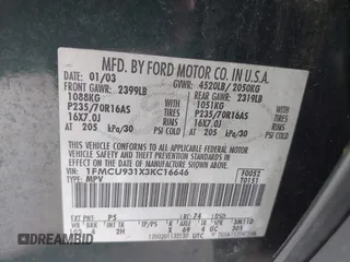 2003 Ford Escape XLT Popular 2 with VIN 1FMCU931X3KC16646, listed as a IAAI auction lot 42160863 with 130,603 mi miles and . Bid and sale history available at DreamBid. Image 9.
