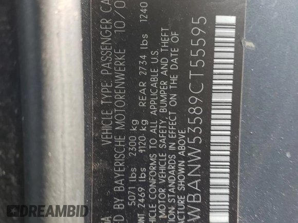 2009 BMW 5 Series 550i with VIN WBANW53589CT55595, listed as a Copart auction lot 87443714 with 148,373 mi miles and Salvage Title. Bid and sale history available at carsss.com. Image 12.