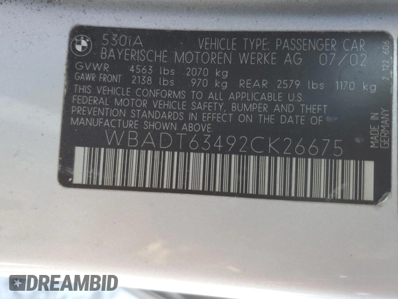 2002 BMW 5 Series 530iA with VIN WBADT63492CK26675, listed as a Copart auction lot 76771494 with 204,276 mi miles and Salvage Title. Bid and sale history available at carsss.com. Image 14.