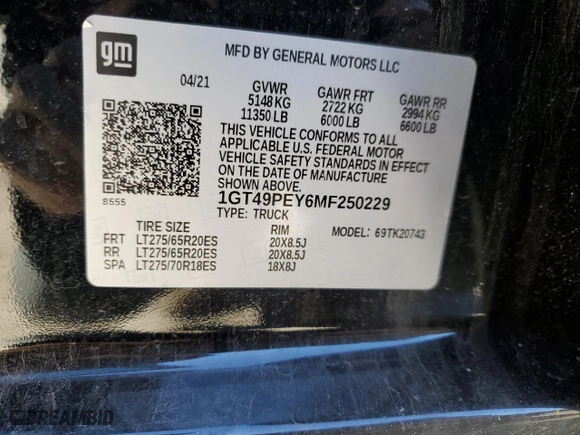 2021 GMC Sierra 2500HD AT4 with VIN 1GT49PEY6MF250229, listed as a Copart auction lot 89206225 with 77,462 mi miles and Salvage Title. Bid and sale history available at carsss.com. Image 15.