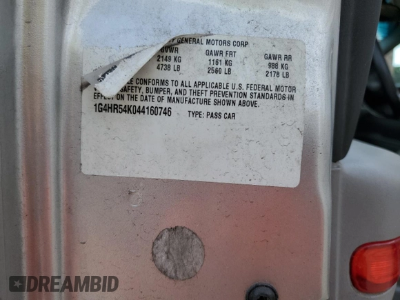 2004 Buick LeSabre Limited z VIN 1G4HR54K044160746, wystawiony jako Copart lot #56515095 z przebiegiem 220 560 mil mil oraz Szkoda całkowita • Salvage title. Historia ofert i sprzedaży dostępna na DreamBid. Obrazek 12.