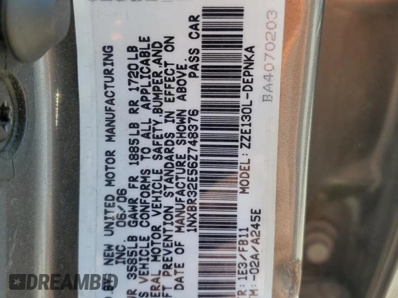 2006 Toyota Corolla CE z VIN 1NXBR32E56Z748376, wystawiony jako Copart lot #50368885 z przebiegiem 99 535 mil mil oraz Szkoda całkowita • Salvage title. Historia ofert i sprzedaży dostępna na DreamBid. Obrazek 12.