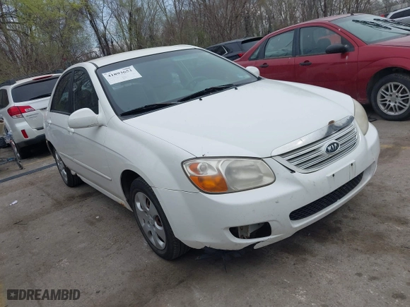 2007 Kia Spectra EX with VIN KNAFE121875393392, listed as a IAAI auction lot 41893653 with 158,913 mi miles. Bid and sale history available at carsss.com. Image 1.