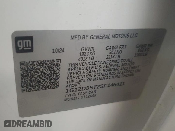 2025 Chevrolet Malibu LT with VIN 1G1ZD5ST2SF146411, listed as a Copart auction lot 54941745 with 7,210 mi miles and Clean Title. Bid and sale history available at DreamBid. Image 13.