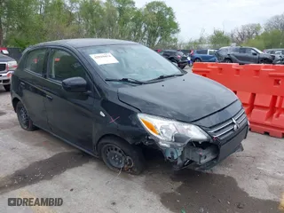 2021 Mitsubishi Mirage ES with VIN ML32AUHJ9MH014242, listed as a IAAI auction lot 42019472 with 54,381 mi miles. Bid and sale history available at carsss.com. Image 1.