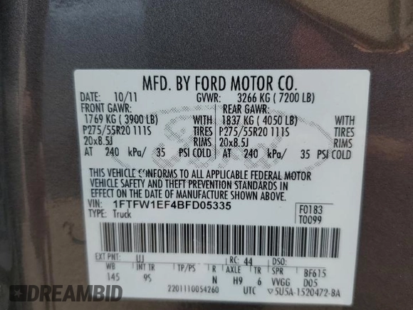 2011 Ford F-150 XL с VIN 1FTFW1EF4BFD05335, выставлен на аукционе Copart как лот 61500975 с пробегом 62 438 миль миль и Списание • Salvage title. История ставок и продаж доступна на DreamBid. Изображение 13.