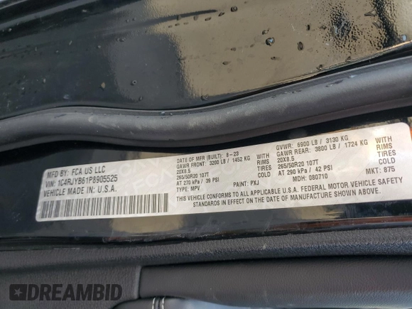 2023 Jeep Grand Cherokee 30th Anniversary with VIN 1C4RJYB61P8905525, listed as a Copart auction lot 43347335 with 18,814 mi miles and Salvage title. Bid and sale history available at DreamBid. Image 12.