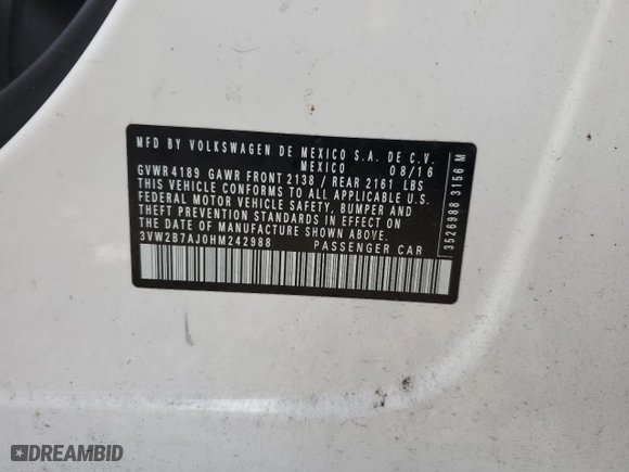 2017 Volkswagen Jetta 1.4T S with VIN 3VW2B7AJ0HM242988, listed as a Copart auction lot 49614745 with 119,635 mi miles and Salvage Title. Bid and sale history available at carsss.com. Image 13.