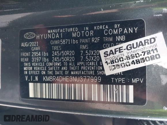 2022 Hyundai Palisade SEL with VIN KM8R4DHE3NU377999, listed as a IAAI auction lot 42258833 with 41,216 mi miles and . Bid and sale history available at DreamBid. Image 9.