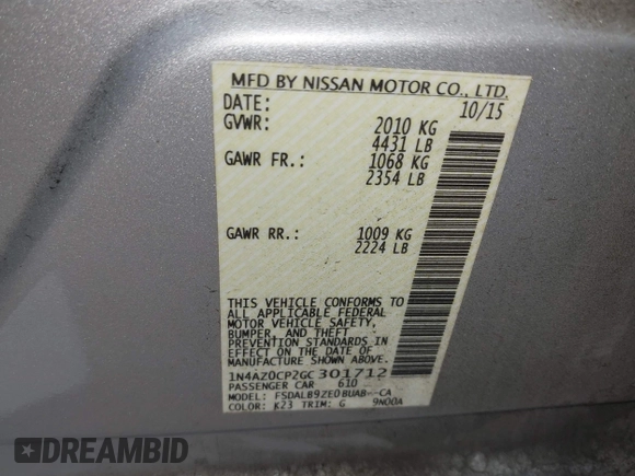 2016 Nissan LEAF S with VIN 1N4AZ0CP2GC301712, listed as a IAAI auction lot 41929753 with 67,265 mi miles. Bid and sale history available at carsss.com. Image 9.