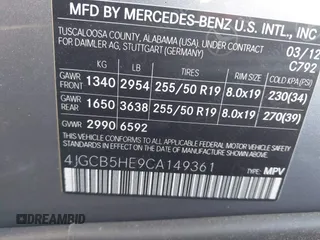 2012 Mercedes-Benz R 350 with VIN 4JGCB5HE9CA149361, listed as a IAAI auction lot 42782910 with 177,514 mi miles and . Bid and sale history available at DreamBid. Image 9.