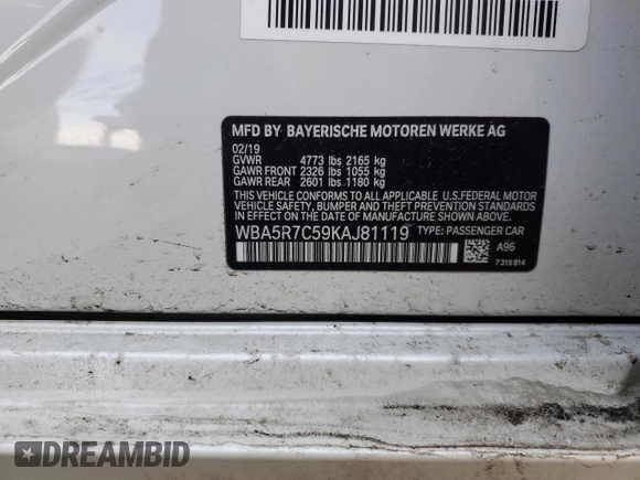 2019 BMW 3 Series 330i xDrive with VIN WBA5R7C59KAJ81119, listed as a Copart auction lot 46088685 with 54,045 mi miles and Salvage Title. Bid and sale history available at carsss.com. Image 14.