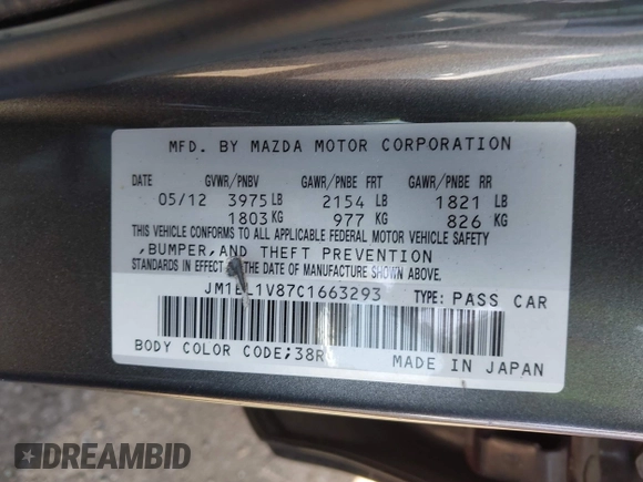 2012 Mazda 3 i Touring with VIN JM1BL1V87C1663293, listed as a IAAI auction lot 41963739 with 148,031 mi miles and . Bid and sale history available at carsss.com. Image 9.