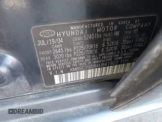 2004 Hyundai Santa Fe GLS с VIN KM8SC73D84U841923, выставлен на аукционе IAAI как лот 42182384 с пробегом 121 287 миль миль и . История ставок и продаж доступна на DreamBid. Изображение 9.