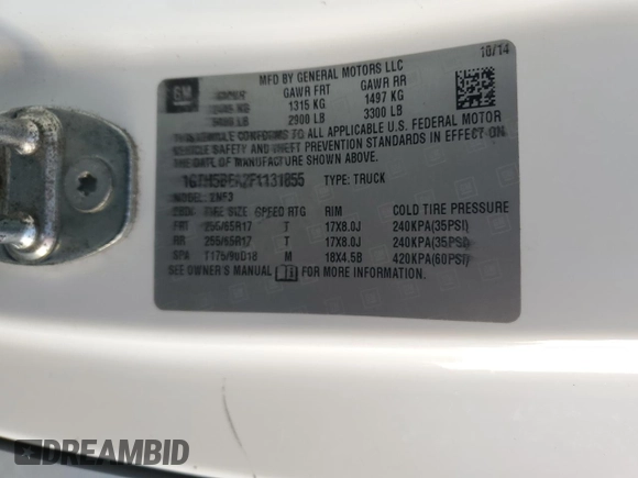 2015 GMC Canyon 2WD SLE with VIN 1GTH5BEA2F1131855, listed as a Copart auction lot 83924504 with 0 mi miles and Salvage Title. Bid and sale history available at carsss.com. Image 13.