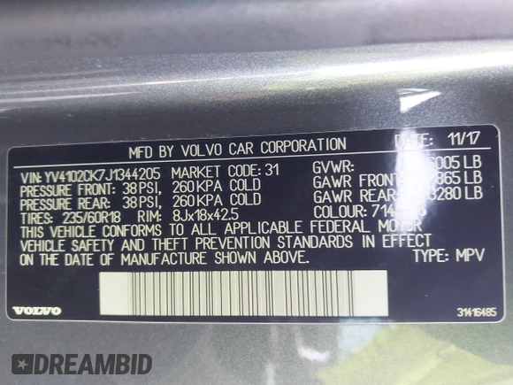 2018 Volvo XC90 Momentum with VIN YV4102CK7J1344205, listed as a IAAI auction lot 41730025 with 135,057 mi miles and . Bid and sale history available at DreamBid. Image 9.