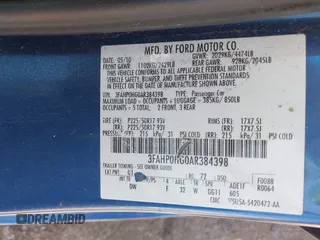 2010 Ford Fusion SE with VIN 3FAHP0HG0AR384398, listed as a IAAI auction lot 41978016 with 206,243 mi miles and . Bid and sale history available at DreamBid. Image 9.