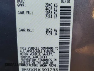 2018 Nissan LEAF SL with VIN 1N4AZ1CP9JC301798, listed as a Copart auction lot 41952895 with 106,970 mi miles and Salvage Title. Bid and sale history available at DreamBid. Image 12.