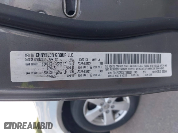 2012 Dodge Journey SXT with VIN 3C4PDDBG2CT333537, listed as a IAAI auction lot 42556329 with 172,834 mi miles and . Bid and sale history available at DreamBid. Image 9.