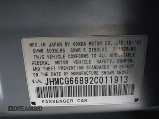 2002 Honda Accord SE z VIN JHMCG66892C011913, wystawiony jako IAAI lot #42323509 z przebiegiem 226 288 mil mil oraz . Historia ofert i sprzedaży dostępna na DreamBid. Obrazek 9.